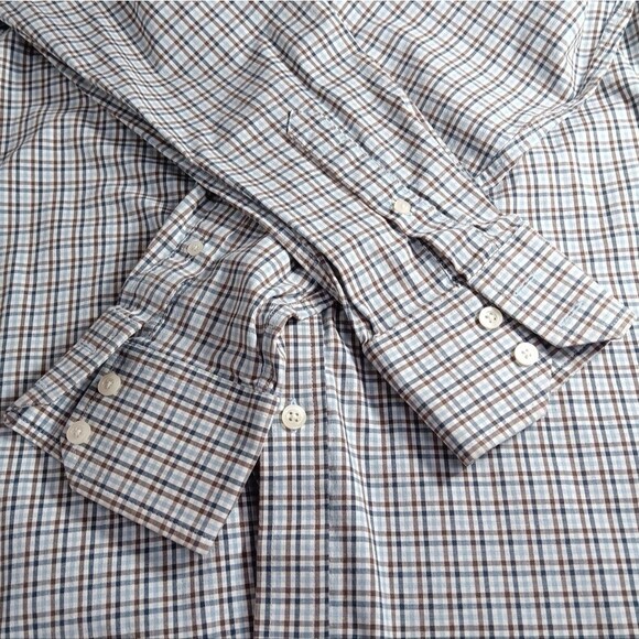 Vintage Y2K DOCKERS Men's Blue Plaid Stretch Button-Up Shirt Small Preppy - Picture 5 of 8